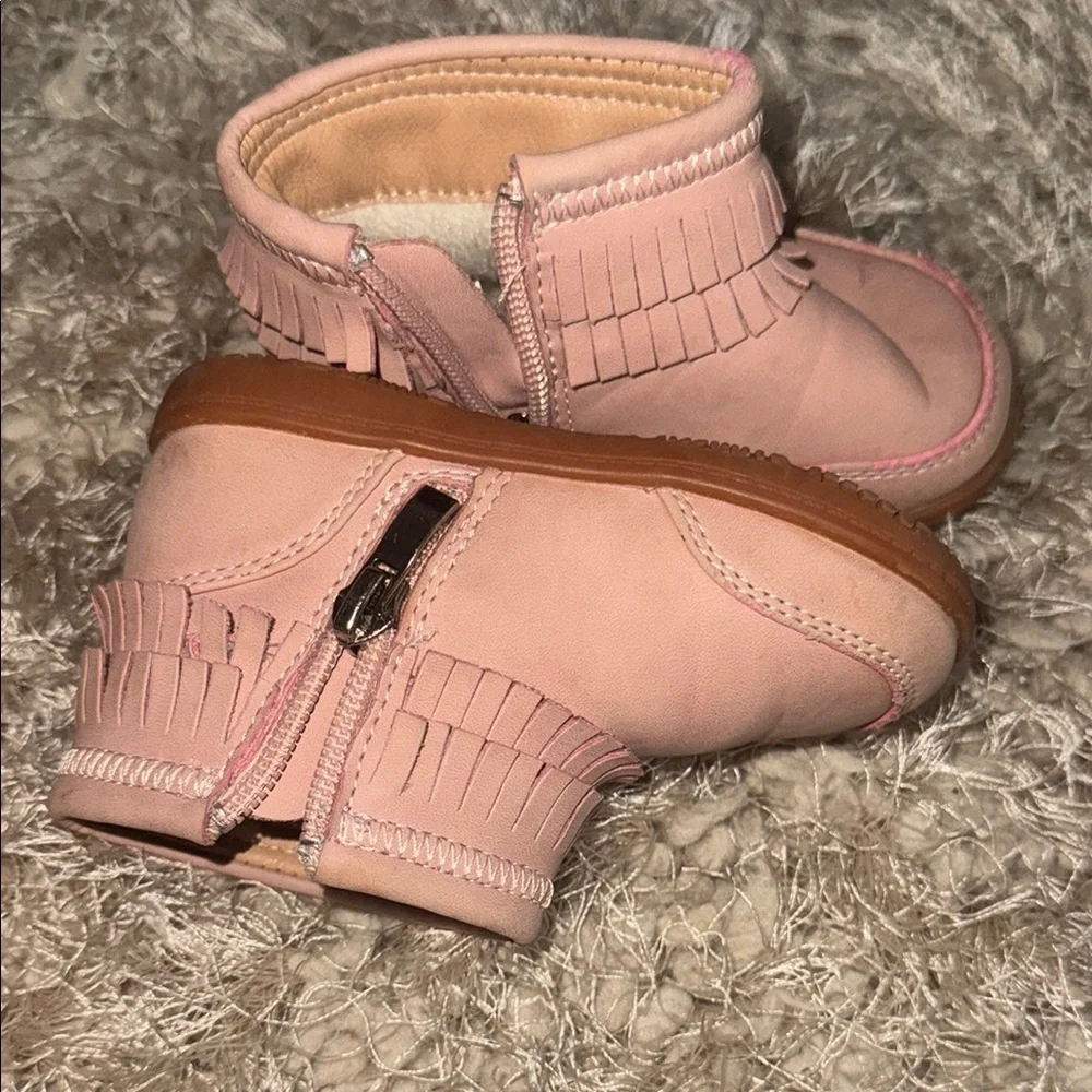 Pink Fringe Toddler Ankle Boots
